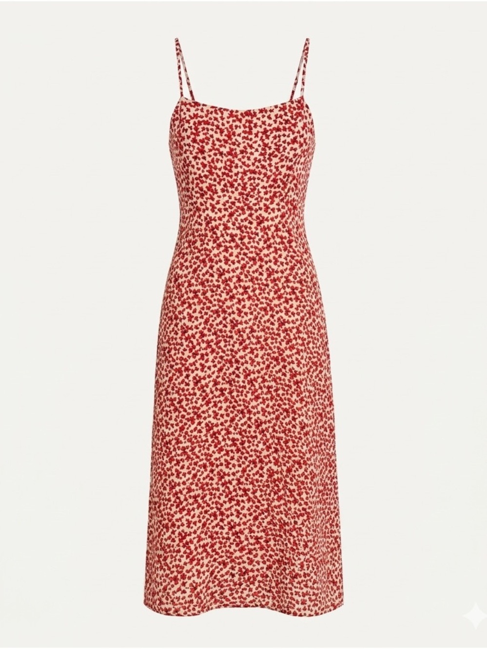Red Floral Slip Midi Dress with Spaghetti Straps